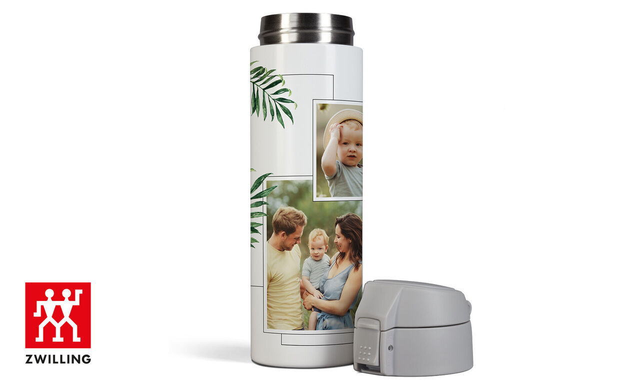 Personalisierte Zwillings-Isolierflasche mit Familienfotos