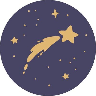 Sternschnuppe mit Sternen am dunklen Nachhimmel als rundes Symbol
