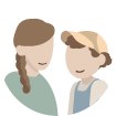 Illustrazione di due persone, una donna con treccia e un bambino con berretto, sorridenti.